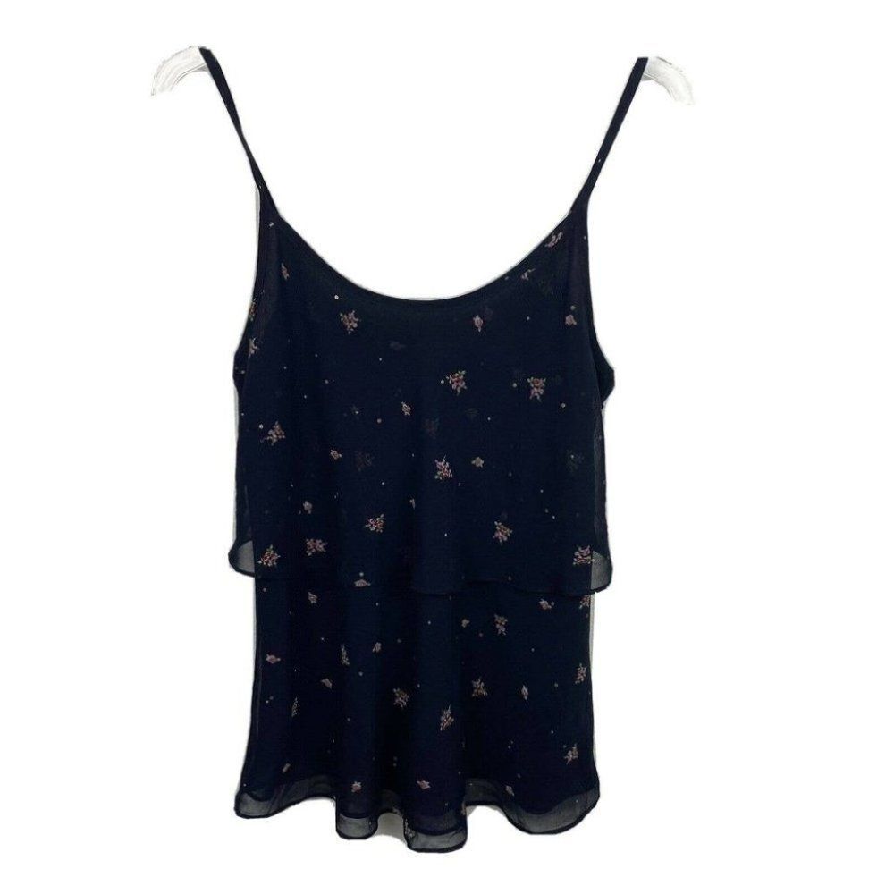 Cabi Cami Blue Floral Print Layered Tank Top